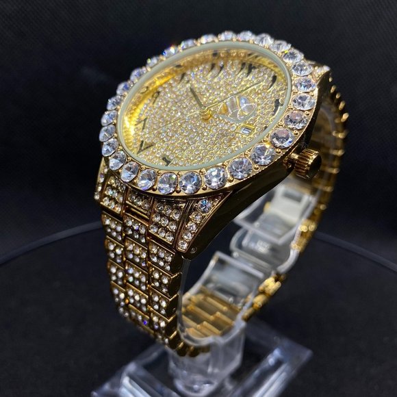 LIMITED Edition18K Gold Plated Iced Out Diamond Luxury Design Watch - Picture 3 of 5